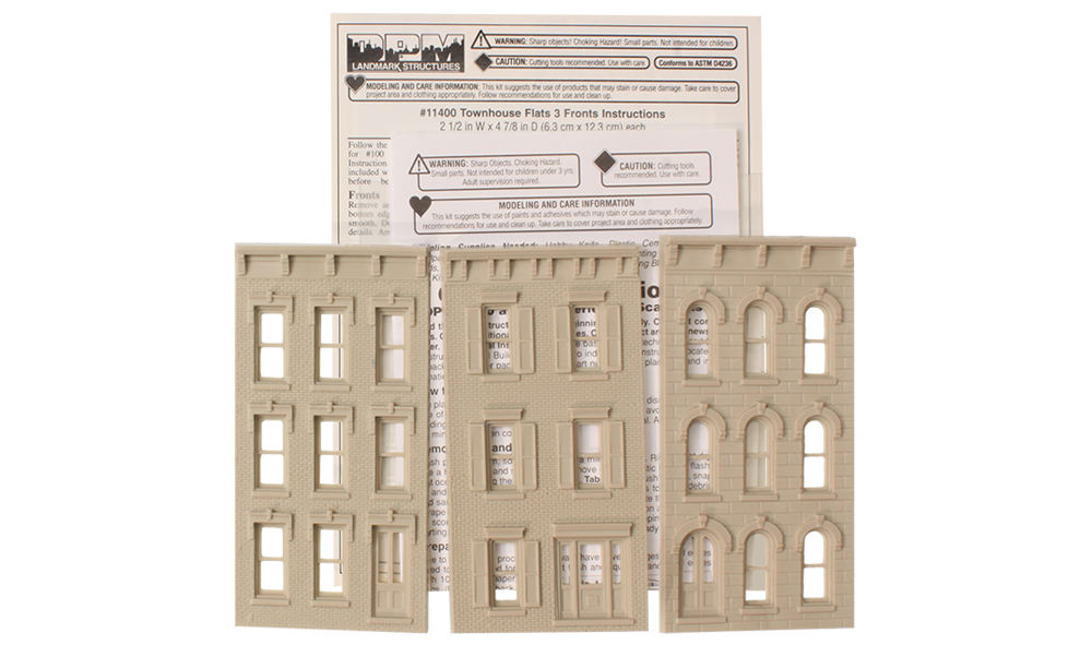 Townhouse Flats - 3 Fronts Only - HO Scale Kit - Landscape and details sold separately