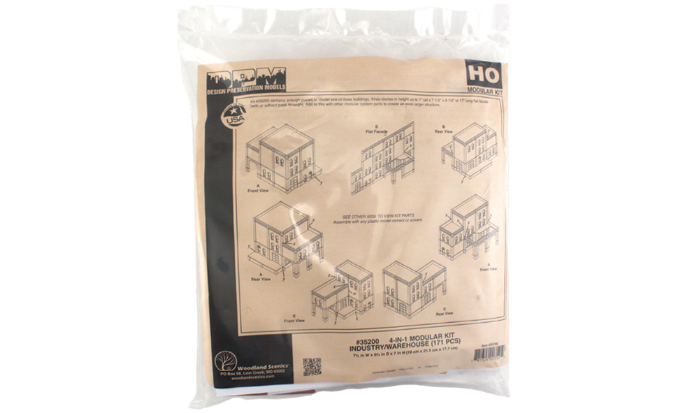 4-in-1 Modular Kit - HO Scale - Build a building approximately 7 1/2" w x 8 1/2" d x 7" h (19 cm x 21