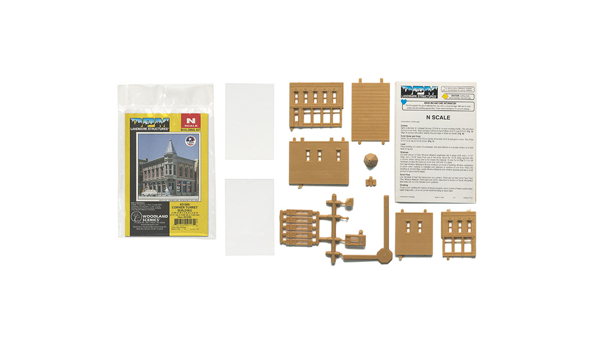 Corner Turret Building - N Scale Kit - Vehicle, decals, figures and accessories sold separately
