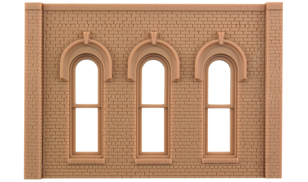 Arched Window - Two wall sections and five pilasters per package
Each section is 4 1/8" w x 3 1/16" h (10