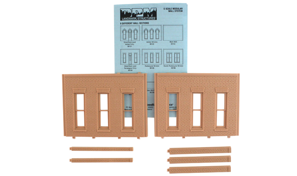 Rectangular Window - Two wall sections and five pilasters per package
Each section is 4 1/8" w x 3 1/16" h (10