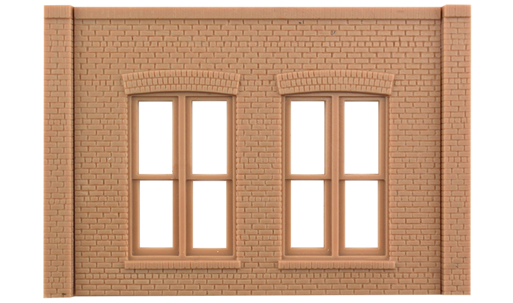 Double Rectangular Window - Two wall sections and five pilasters per package
Each section is 4 1/8" w x 3 1/16" h (10