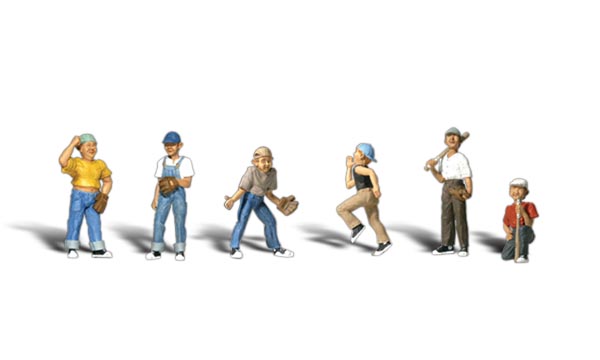 Baseball Players II - HO Scale - More youngsters - one on deck, a bat-boy, a scared baseman, a runner and two fielders