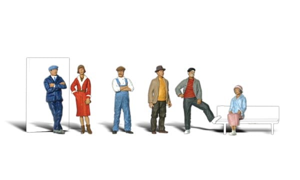 Casual People - HO Scale - A set of people - Four men, one woman standing and one woman sitting