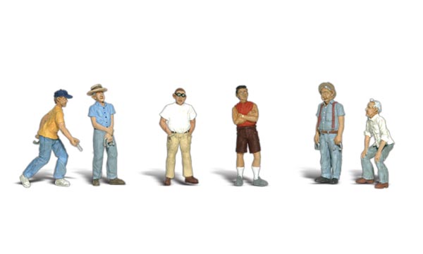 Game of Horseshoes - HO Scale - A set of six men engaged in a game of horseshoes