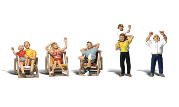 Spectators - HO Scale - A set of people - two children, one woman and four men - who could be watching any sporting event, parade or maybe a concert