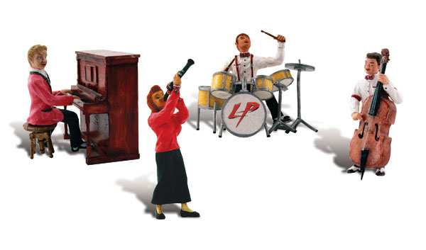 Music To My Ears - HO Scale - This quartet is in full swing, playing American born jitterbug music bristling with energy and fun! 
Set contains 9 pieces