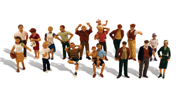 16 People - HO Scale - Add life to your street scene with this figure set that includes men, women and children in various poses