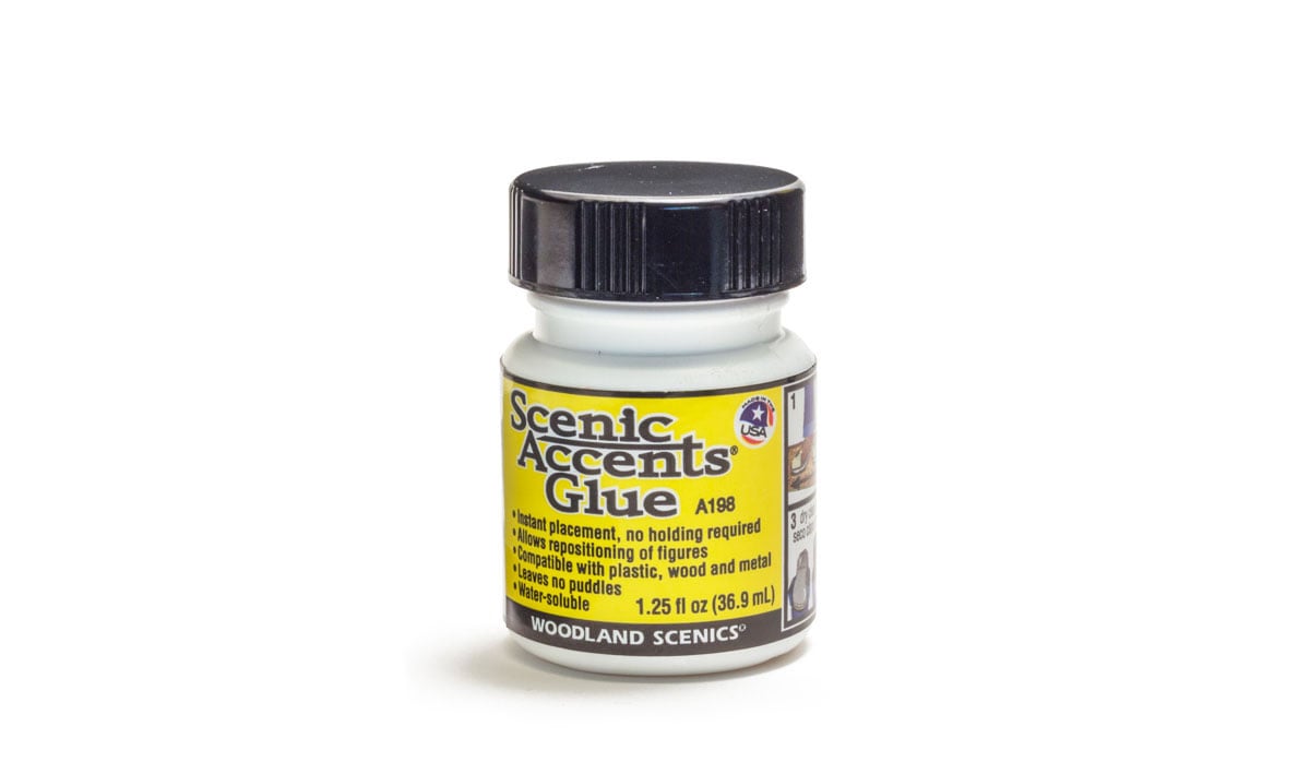 Scenic Accents<sup>®</sup> Glue - Scenic Accents Glue is specially formulated for instant placement of figures with no holding required and allows for easy repositioning