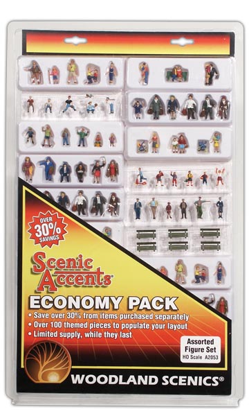 Economy Pack - Assorted Figure Set - HO Scale - More than 100 themed figures, animals and accessories to create multiple scenes on any layout