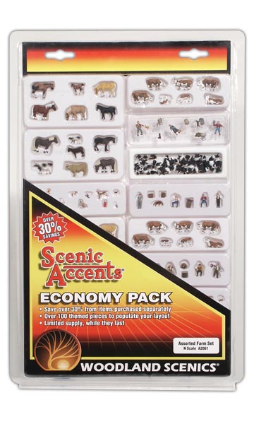 Economy Pack - Assorted Farm Set - N Scale - More than 100 themed figures, animals and accessories to create multiple scenes on any layout