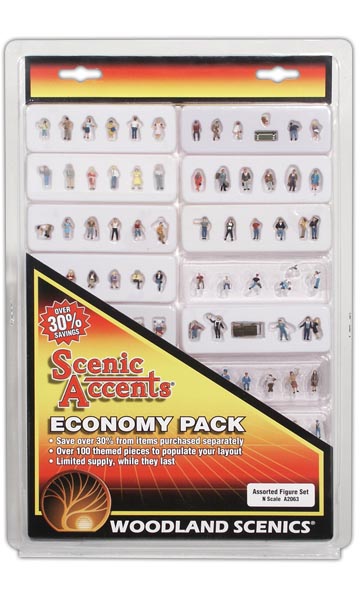 Economy Pack - Assorted Figure Set - N Scale - More than 100 themed figures, animals and accessories to create multiple scenes on any layout