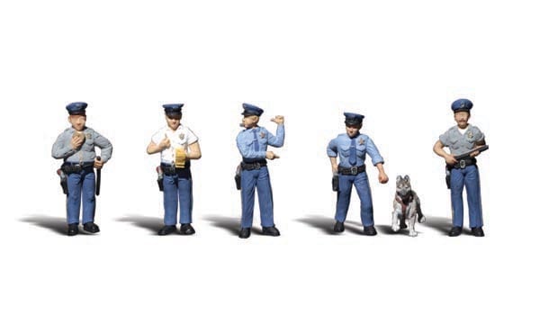 Policemen - N Scale - A full-figured officer is eating a doughnut, while another is writing a ticket