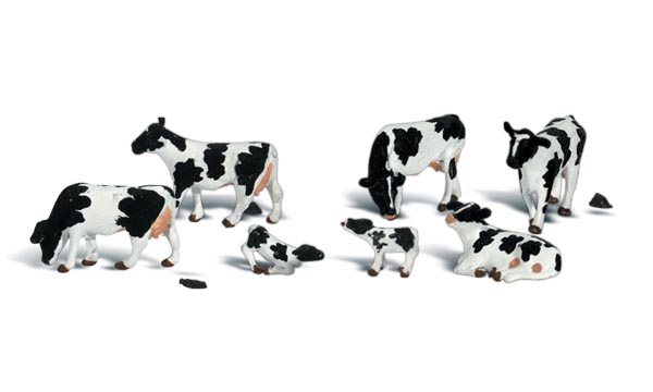 Holstein Cows - N scale - A set of Holstein cows and two calves