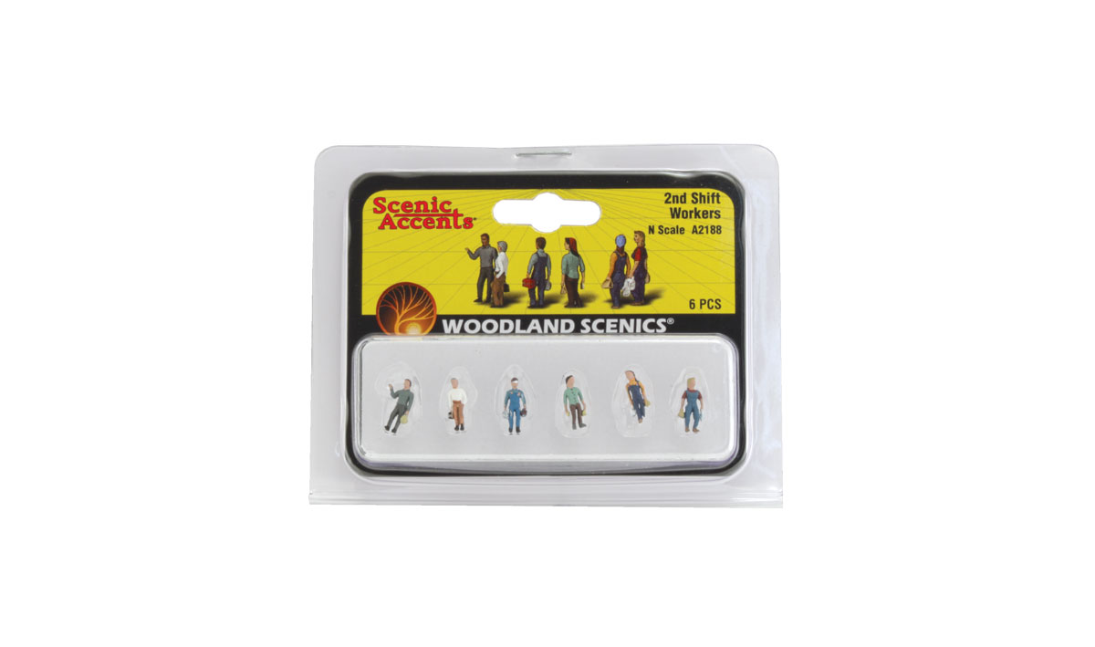 2nd Shift Workers - N scale - A set of three women and three men going to work with hats, lunchboxes, jackets, hardhats and sweaters
