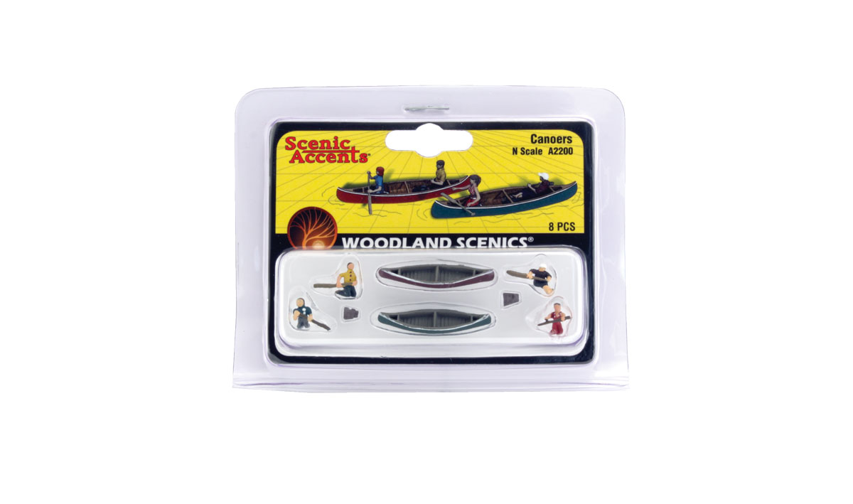 Two Canoes with Man & Woman Woodland Scenics A2200 N-Scale Canoers Figures 
