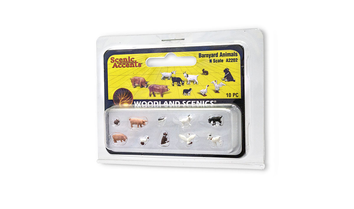 Barnyard Animals - N Scale - Make your barnyard scene busy with the regular tizzy of these farm animals: geese, rabbits, pigs, etc
