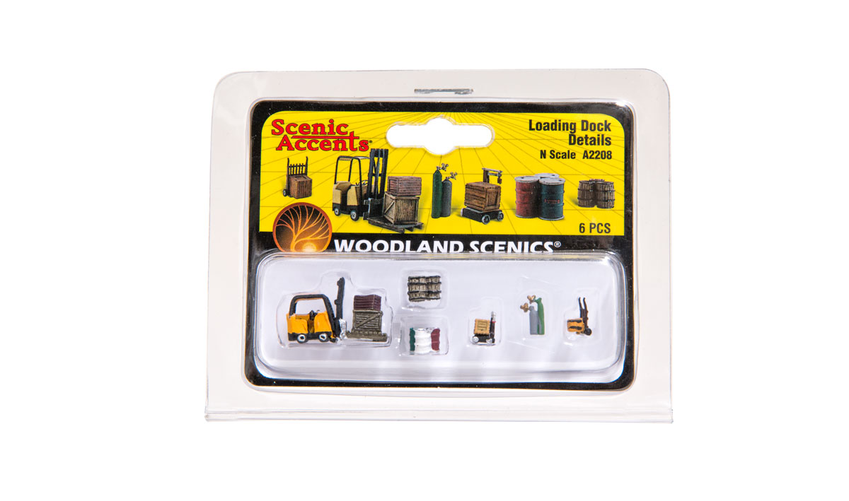 Loading Dock Details - N Scale - You'll find all of this on most loading docks: crates, a scale, forklift and dolly