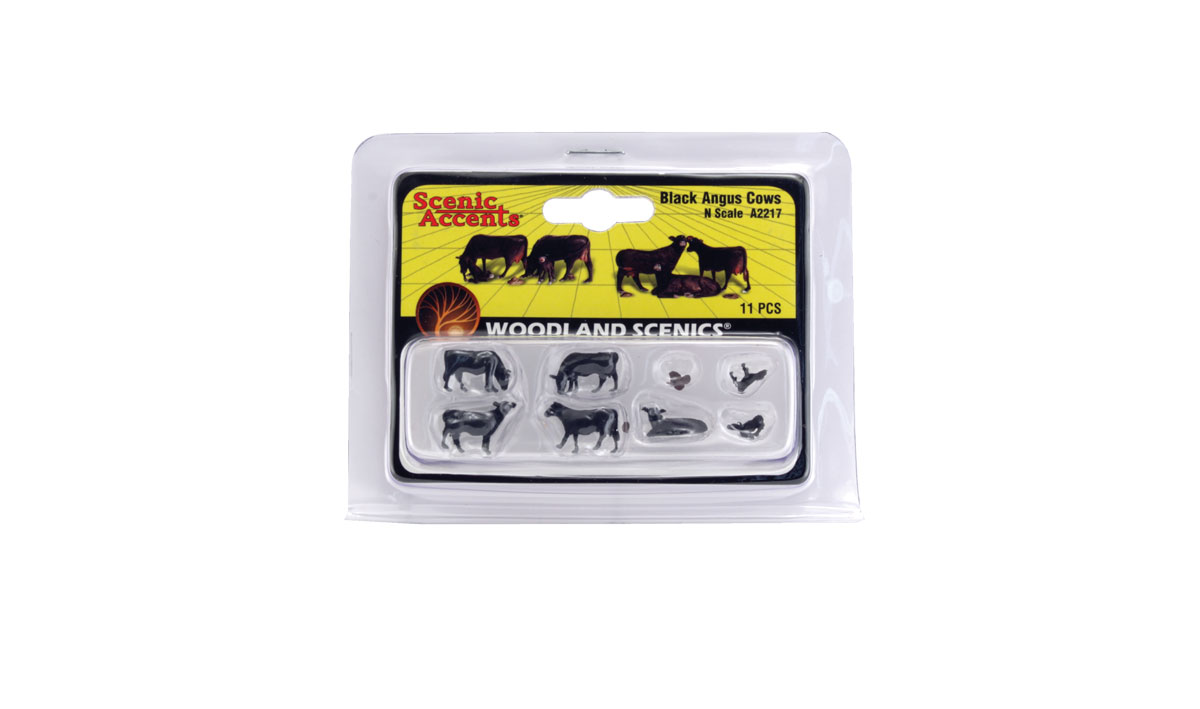Woodland scenics A2217 N scale figures Black Angus Cows 11 pieces 