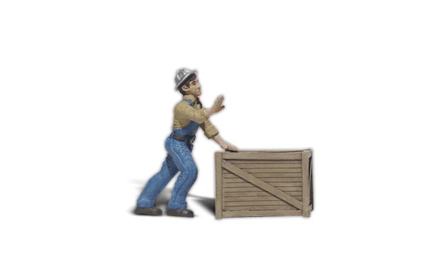 Calvin P. Crate - G Scale - Man pushing a crate signals to wait