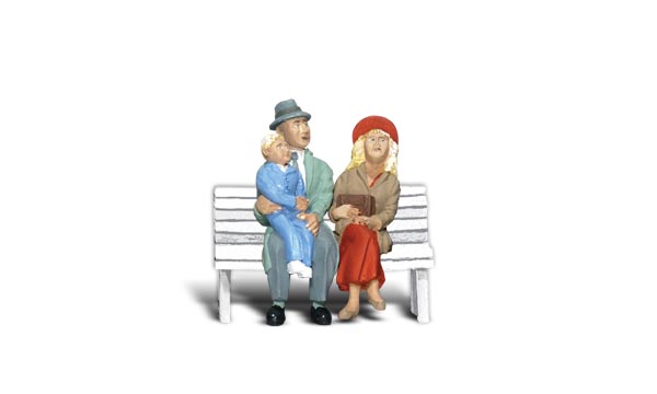 The Sitting Seymores - G scale - Dad, mom and baby Seymore can sit on any park bench just enjoying the day or wait at a bus stop
