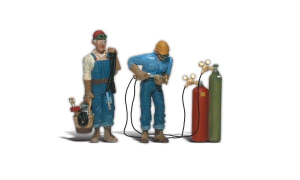 Welder Brothers - G scale - Two welders have their tools and cylinder tanks ready