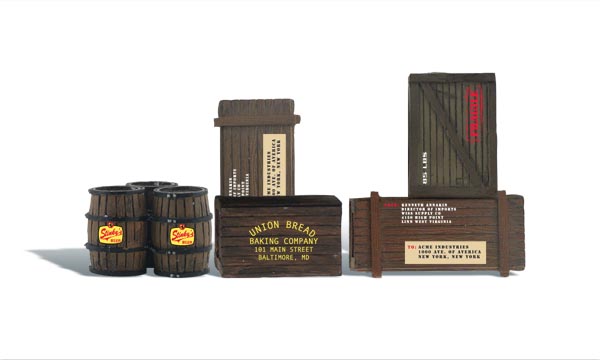 HO Scale Finished Fruit Crates & Barrels – Piles And Piles! Ready To Go For Your Model Railroad Layout
