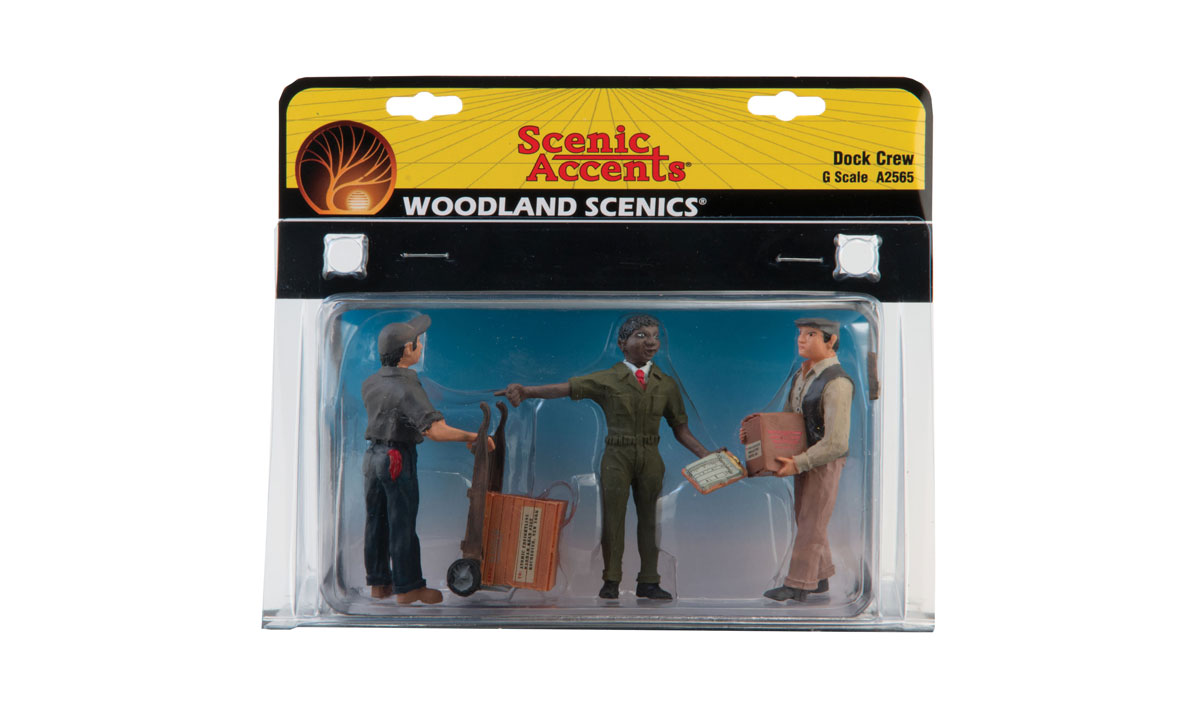 Dock Crew - G Scale - This crew includes three men: one with an old wooden dolly, one with a box and the crew chief calling out orders