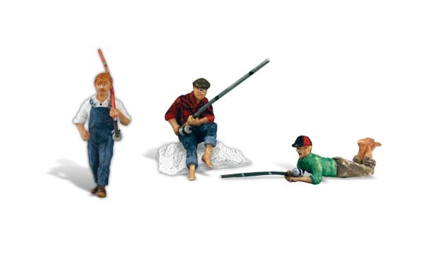 Fishing Buddies - G Scale - Guys with poles and tackle enjoy a lazy afternoon by their favorite fishing hole