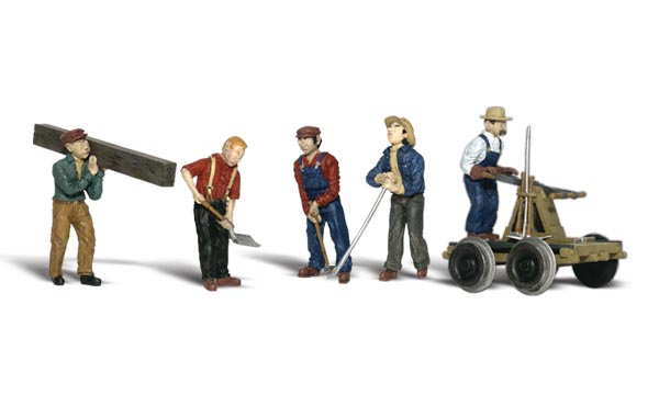 Rail Workers - O Scale - Men work to restore the rails and keep them running smoothly, using a hand cart, tools and railroad ties