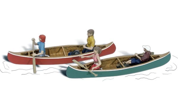 Canoers - O Scale - Two couples in separate canoes, with paddles in their hands