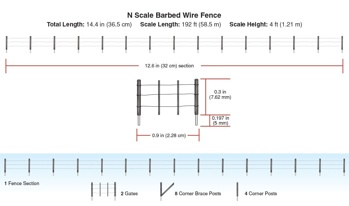 Barbed Wire Fence - N Scale - Line the edge of a pasture with handmade, pre-strung N scale Barbed Wire Fence