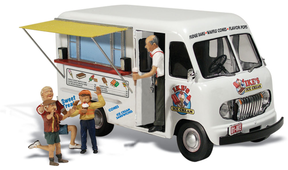 Ike's Ice Cream Truck - N Scale - Ike needs only to ring the bell and the kids come running! Truck wheels spin