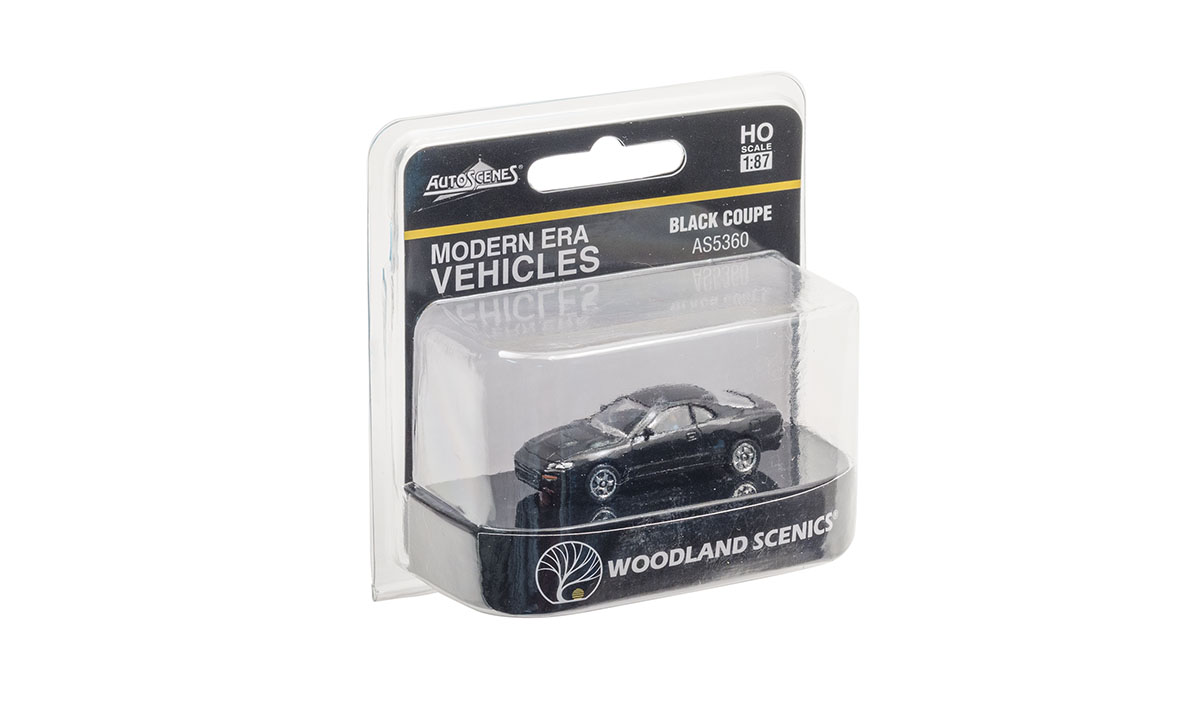 Black Coupe - HO Scale - Modern Era Vehicles replicate automobiles manufactured during the last few decades of the 20th century