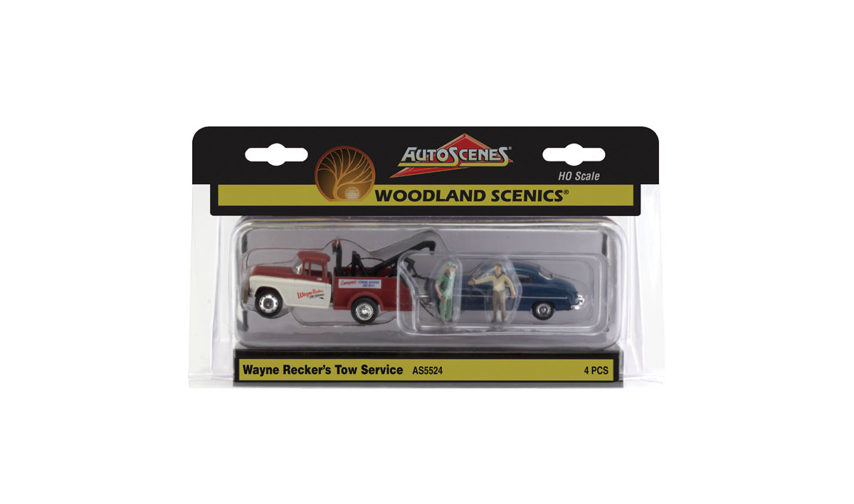 Wayne Recker's Tow Service - HO Scale - Wayne is on the job, towing another stranded motorist&rsquo;s car