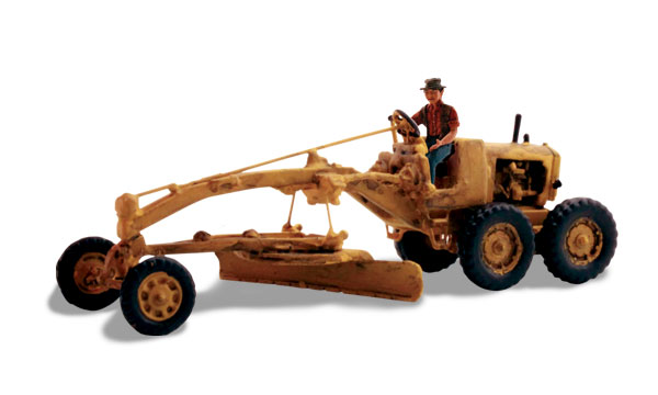 Grady's Grader - HO Scale - Grady is re-banking side roads and spreading new gravel after a long, hard winter or torrential spring rain