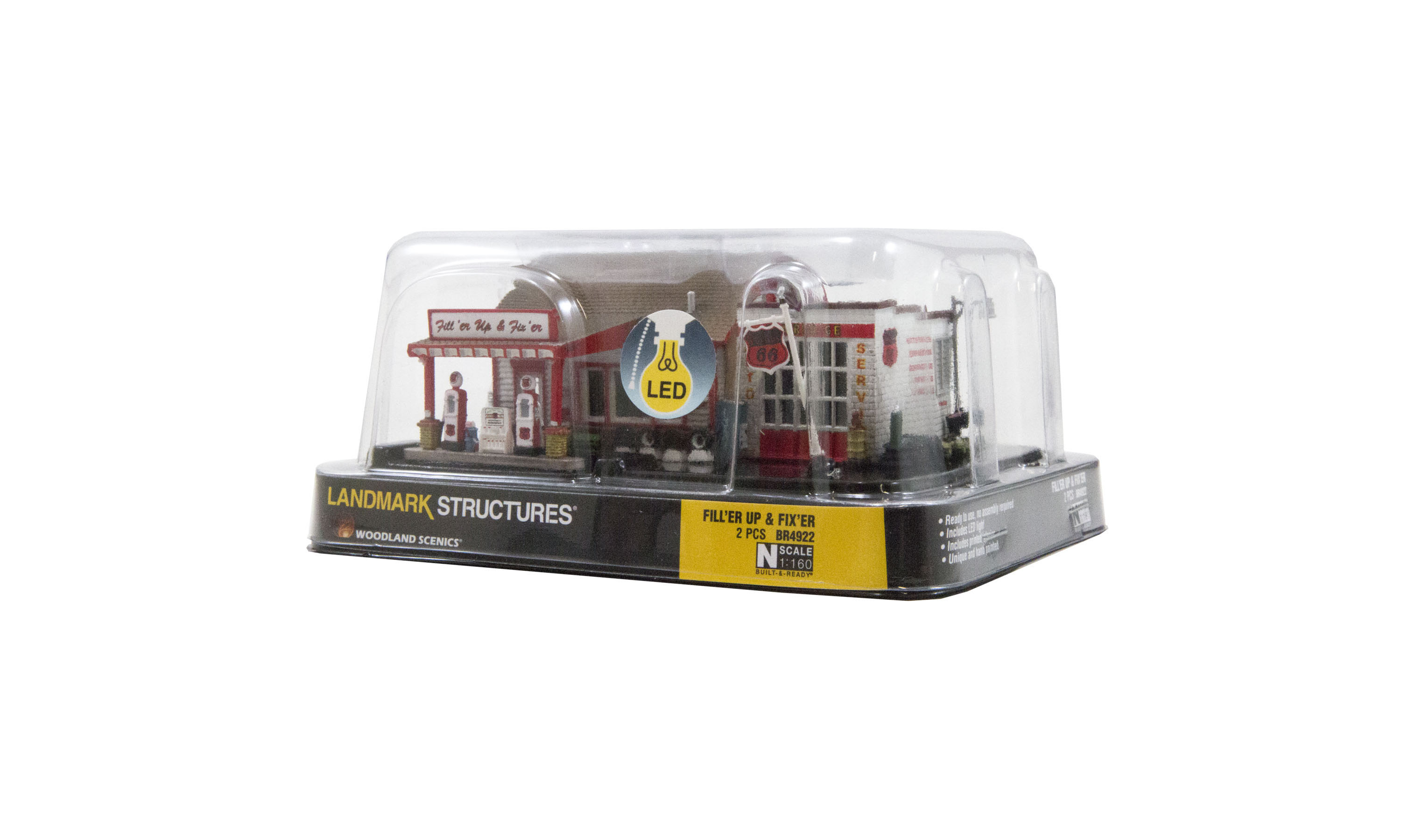 Woodland Scenics Built & Ready Fill'er Up & Fix'er – N Scale Gas Station (1:160) – BR4922