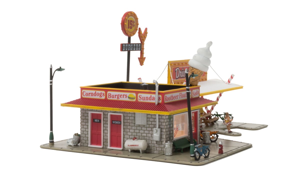 Drive 'n Dine - N Scale - Drive 'n Dine sets a nostalgic scene on any layout and features loads of details