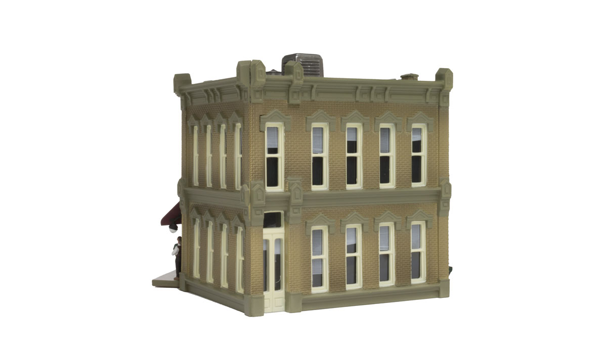 Municipal Building - N Scale - The Municipal Building is a two-story brick-patterned city hall and police station with a printed interior