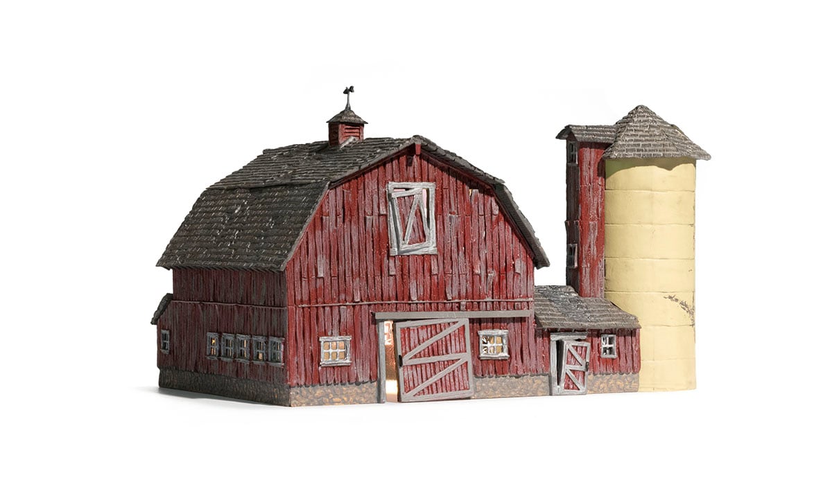 Old Weathered Barn - N Scale - Old Weathered Barn is a stunning representation of a traditional gambrel barn with a concrete silo