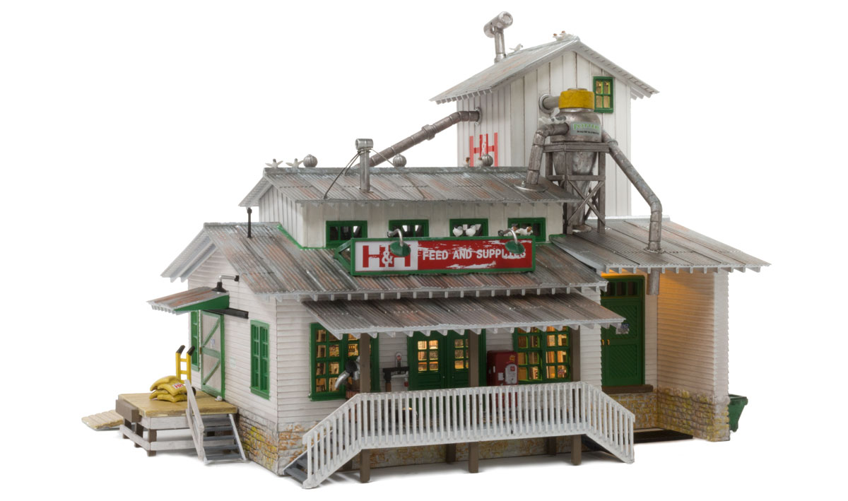 H&H Feed Mill - N Scale - The H&H Feed Mill is authentically weathered and hand-painted down to the finest details