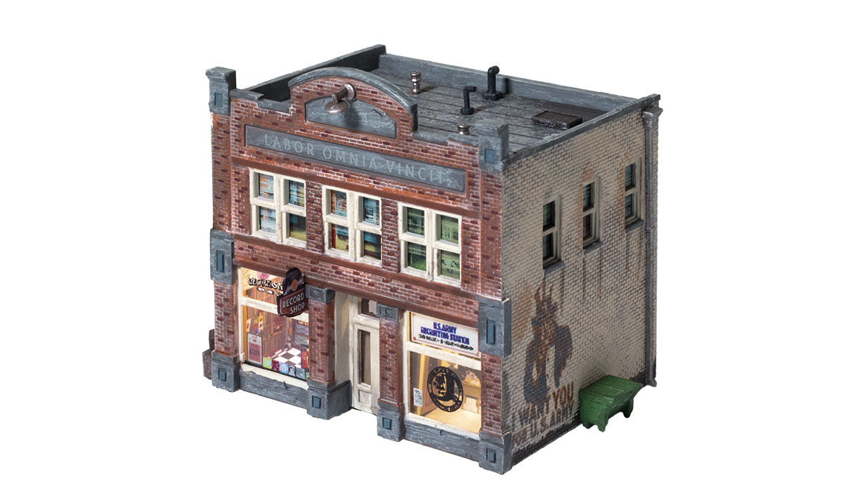 Records & Recruiting - N Scale - Whether you seek vinyl or valor, this Built-&-Ready building is the place for you