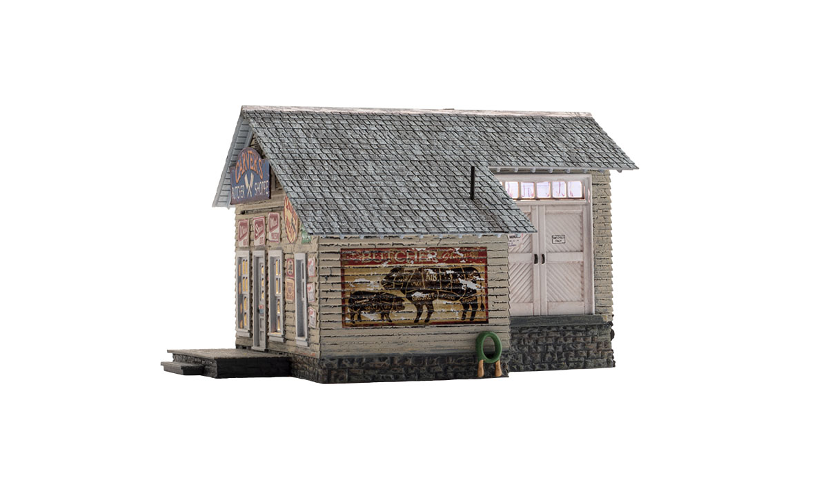 Carver's Butcher Shoppe - N Scale - Every town has a local butcher to supply the finest cuts around, and N Scale Carver's Butcher Shoppe only offers the best