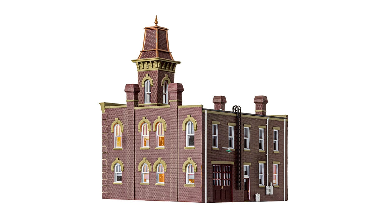 Firehouse - HO Scale - It's a three-alarm fire, but your layout residents are sure to receive a quick response from firefighters answering the call