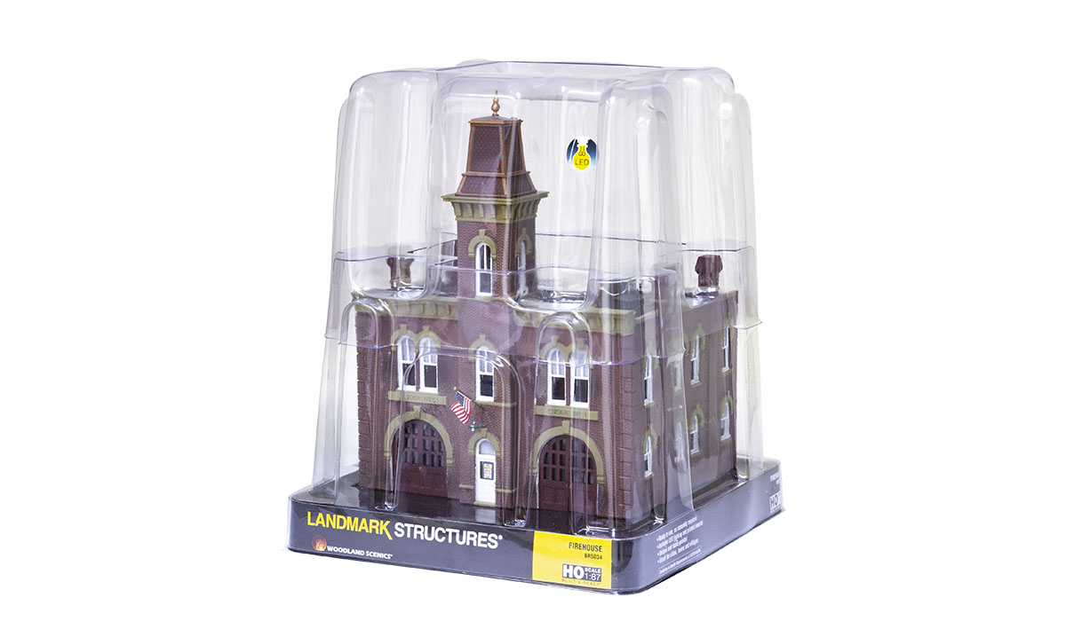 Firehouse - HO Scale - It's a three-alarm fire, but your layout residents are sure to receive a quick response from firefighters answering the call