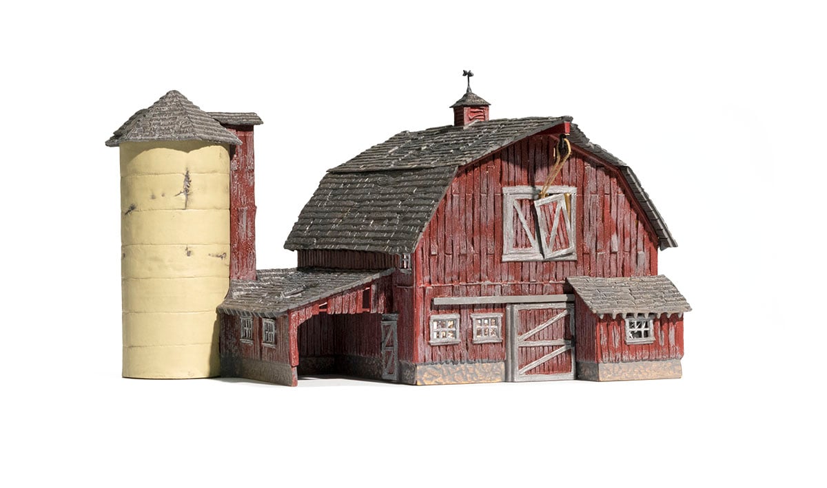 Old Weathered Barn - HO Scale - Old Weathered Barn is a stunning representation of a traditional gambrel barn with a concrete silo