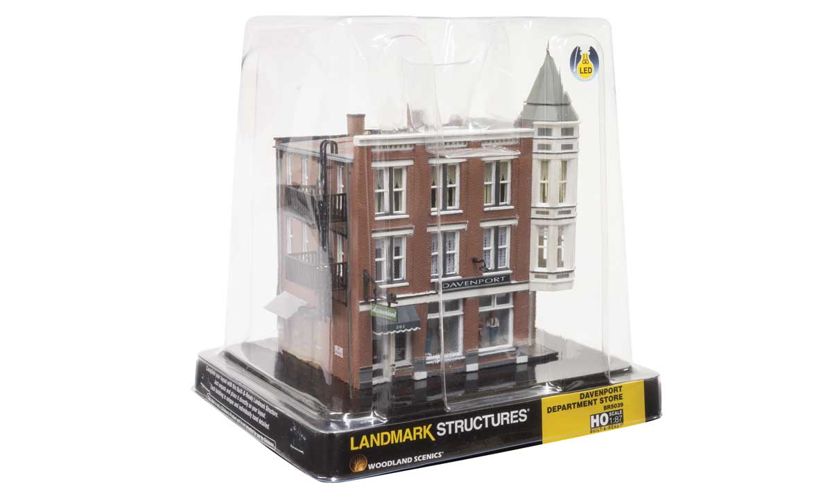 Davenport Department Store - HO Scale - The classic Victorian architecture of Davenport Department Store, with its two-story corner turret, will dress up any downtown layout scene