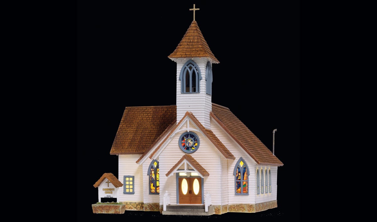 Community Church - HO Scale - Double doors welcome congregation members to this elegantly simple church