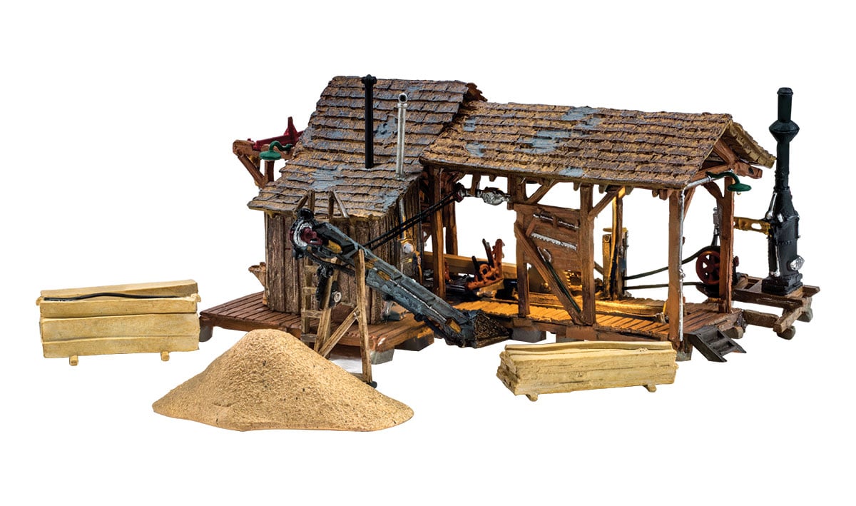 Buzz's Sawmill - HO Scale - Buzz's Sawmill has all the workings of a vintage steam-fired, belt-driven sawmill