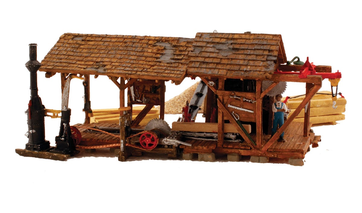 Buzz's Sawmill - HO Scale - Buzz's Sawmill has all the workings of a vintage steam-fired, belt-driven sawmill
